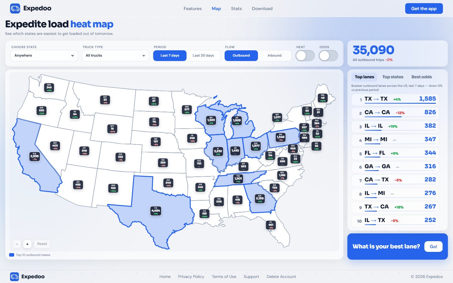 Expedoo — expedite load heat map by state
